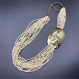 Cream Seed Bead Multi-Strand Brass Statement Necklace